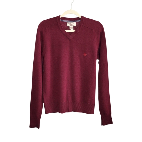 Penguin Men's Lambswool V-Neck Pullover Long Sleeve Sweater Size S Burgundy Red - Picture 1 of 8